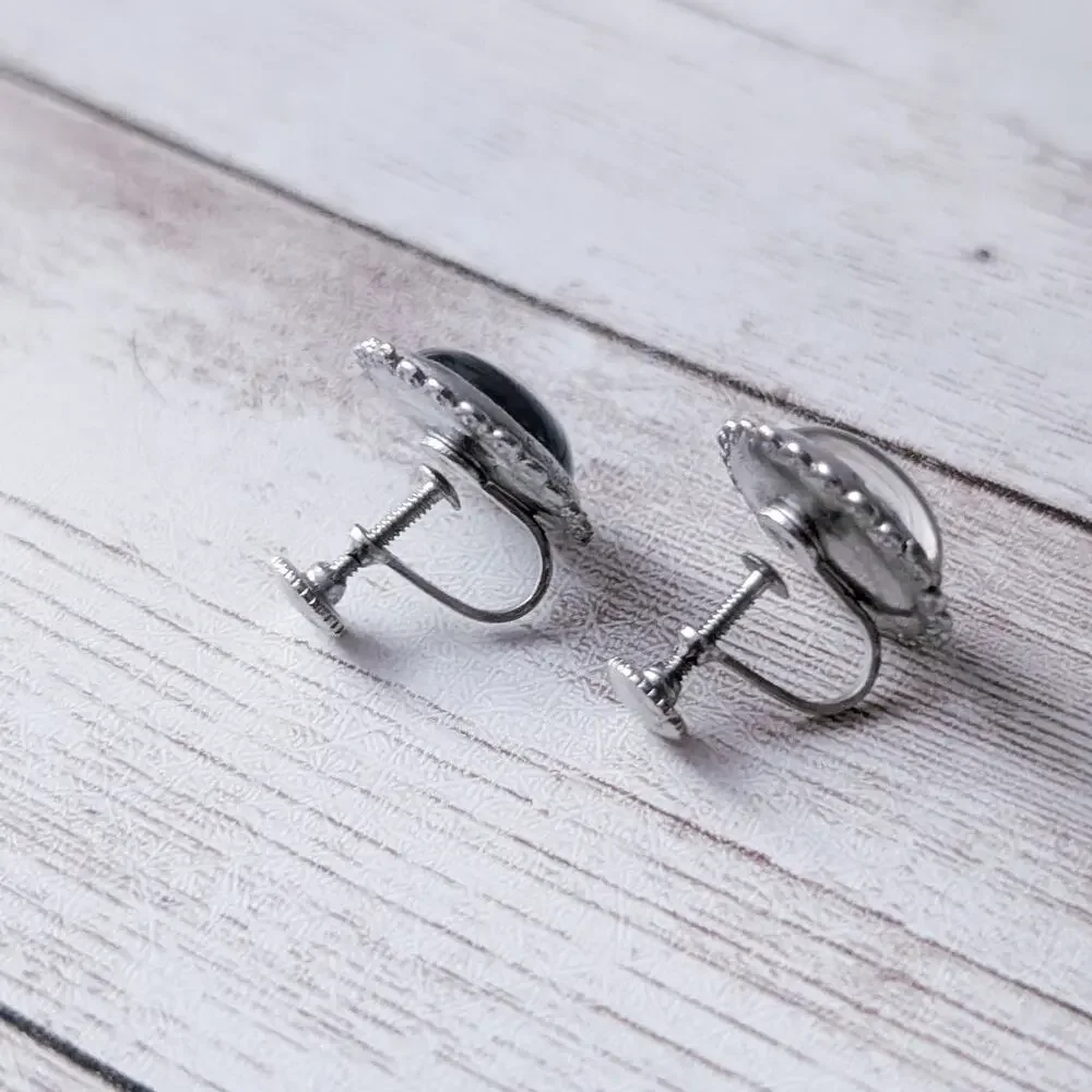 Vintage Screw Back Earrings Palm Tree - Repair Needed - One Upside Down